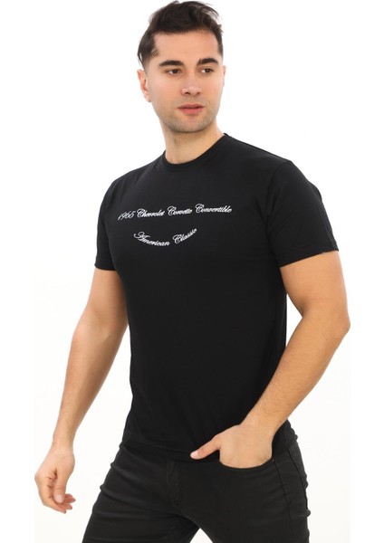 American Classic 1965 Chevrolet Corvette Özel Tasarım Baskılı Siyah T-Shirt (Slim Fit) fırsatları