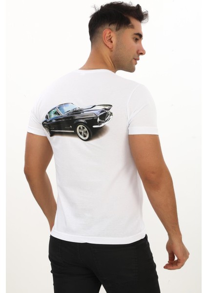 American Classic 1967 Ford M. Fastback Baskılı Özel Tasarım Beyaz T-Shirt (Slim Fit)