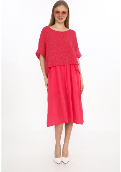 Italyan Müslin Keteni Üstü File Bluzlu Astarlı Tek Parça Elbise