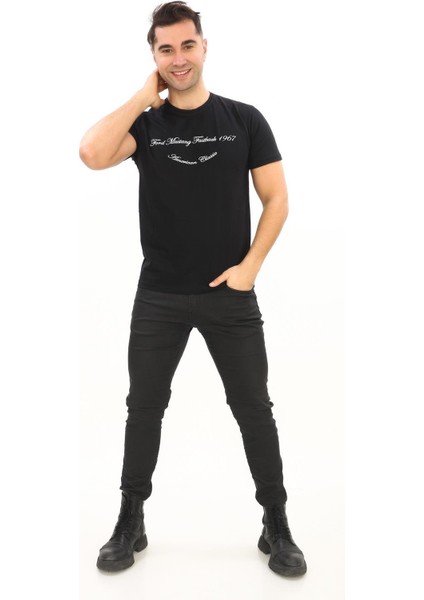American Classic 1967 Ford M. Fastback Baskılı Özel Tasarım Siyah T-Shirt (Slim Fit)