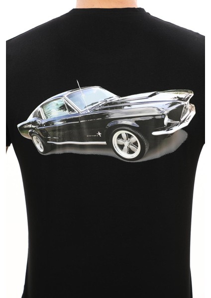 American Classic 1967 Ford M. Fastback Baskılı Özel Tasarım Siyah T-Shirt (Slim Fit)