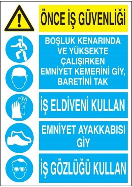 Önce Iş Güvenliği Uyarı Panosu Pvc Kaplama A4 Boyutta