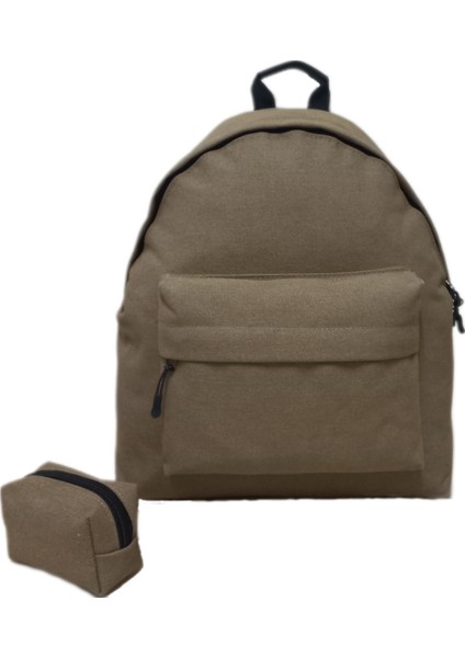 Kanvas Kumaş Camel Unisex Sırt Çantası +Cüzdan+Anahtarlık