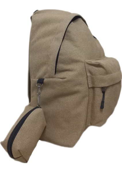 Kanvas Kumaş Camel Unisex Sırt Çantası +Cüzdan+Anahtarlık