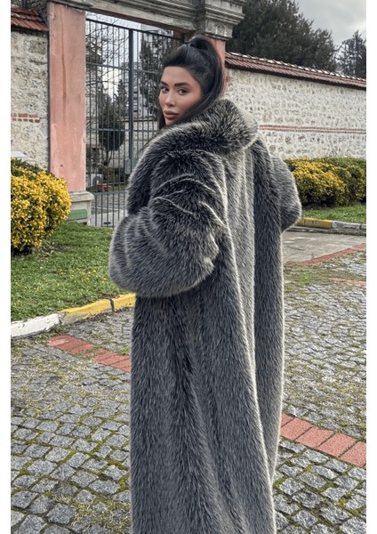 Premium Şal Yaka Mob Wife Suni Kürk Maxsi Kadın Kaban fiyatları