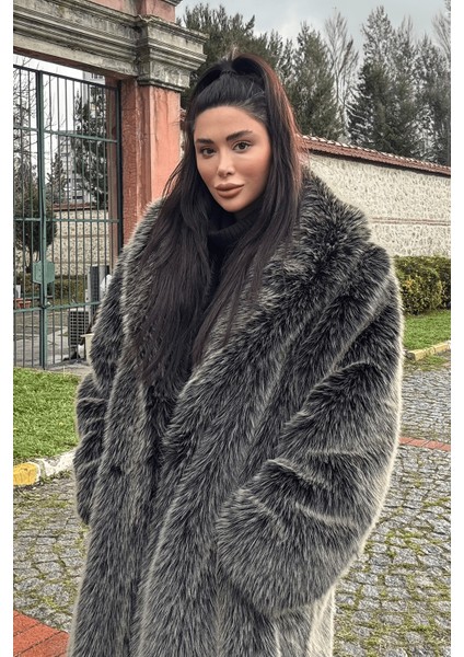 Premium Şal Yaka Mob Wife Suni Kürk Maxsi Kadın Kaban modelleri