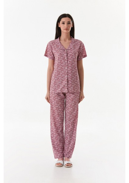 Love Yazı Baskılı Gömlek Yaka Kısa Kollu Pijama Takımı indirimleri