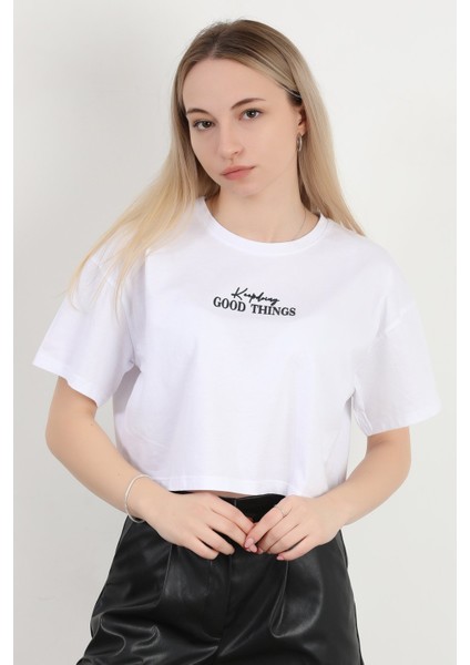 Kadın Bisiklet Yaka Good Things Baskılı T-Shirt Beyaz - 925039 indirimleri