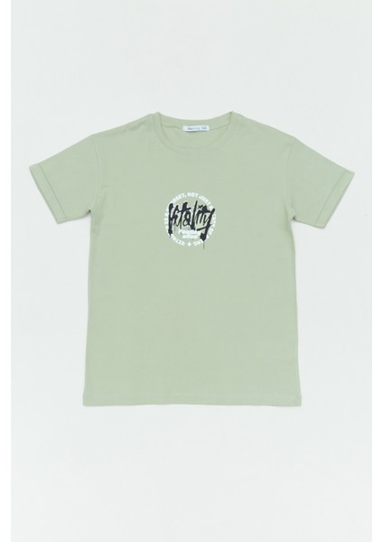 %100 Pamuk Yazı Baskılı Bisiklet Yaka Erkek Çocuk Tişört