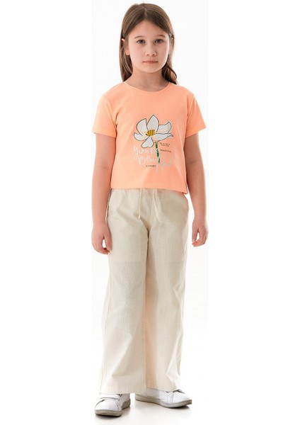 Beli Lastikli Cepli Kız Çocuk Keten Pantolon