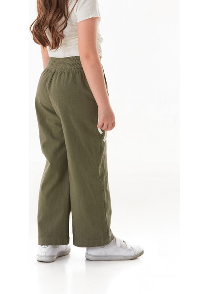 Beli Lastikli Cepli Kız Çocuk Keten Pantolon fırsatları