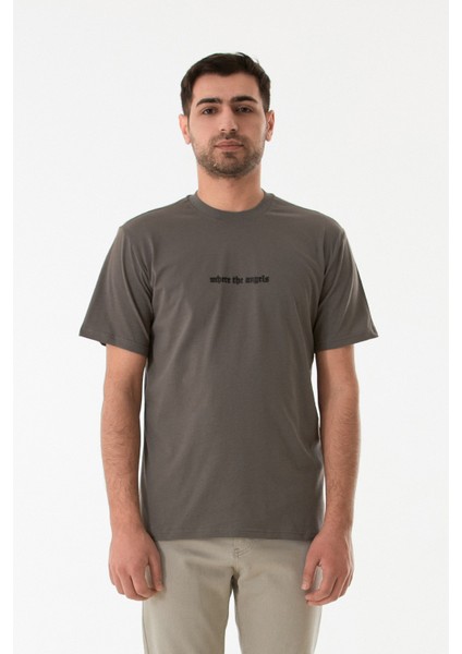 Kabartma Baskılı Bisiklet Yaka Tişört