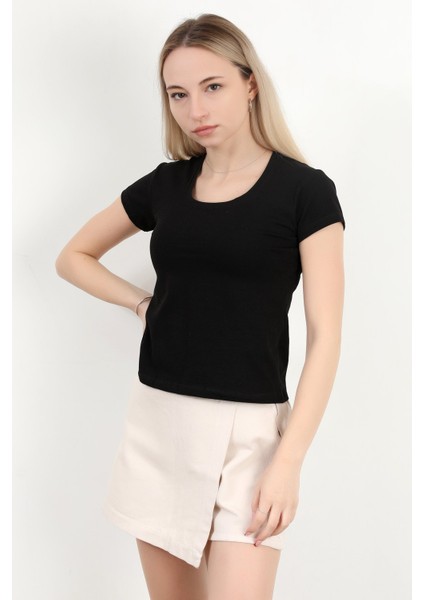 Kadın Kare Yaka Slim Fit Basic T-Shirt Siyah - 925062 fiyatları