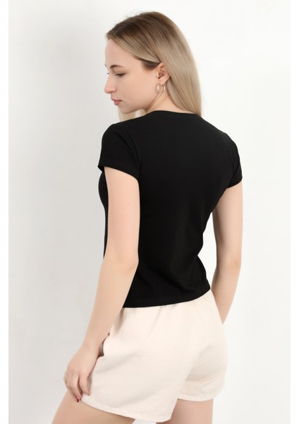 Kadın Kare Yaka Slim Fit Basic T-Shirt Siyah - 925062 modelleri