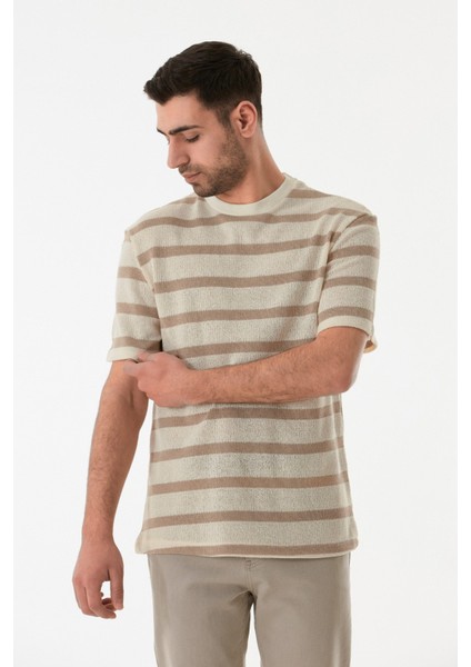 Çizgili Ajurlu Bisiklet Yaka Triko Tişört