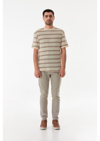 Çizgili Ajurlu Bisiklet Yaka Triko Tişört fiyatları