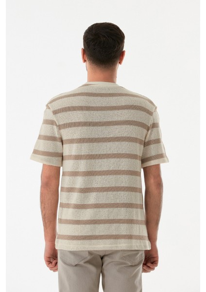 Çizgili Ajurlu Bisiklet Yaka Triko Tişört fırsatları