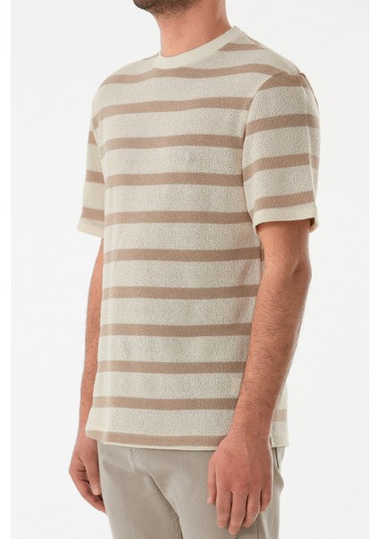 Çizgili Ajurlu Bisiklet Yaka Triko Tişört indirimleri