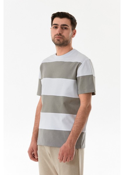 Şeritli Bisiklet Yaka Oversize Tişört