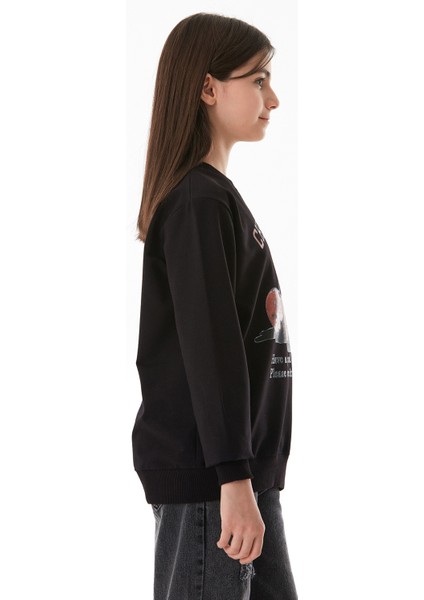 Kiraz Baskılı Bisiklet Yaka Çocuk Sweatshirt