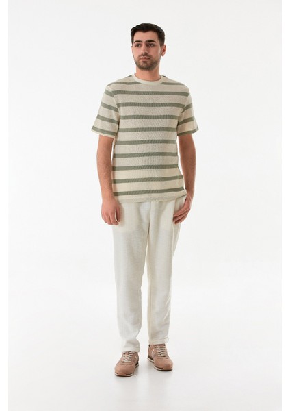 Çizgili Ajurlu Bisiklet Yaka Triko Tişört fiyatları