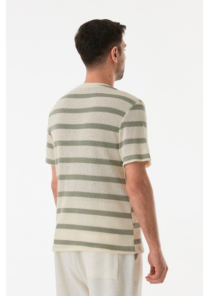 Çizgili Ajurlu Bisiklet Yaka Triko Tişört modelleri