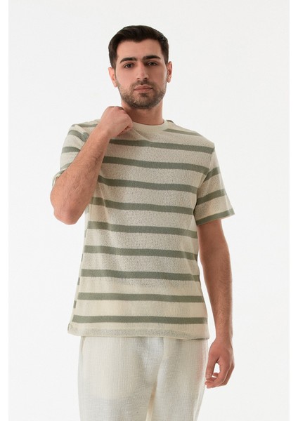 Çizgili Ajurlu Bisiklet Yaka Triko Tişört fırsatları