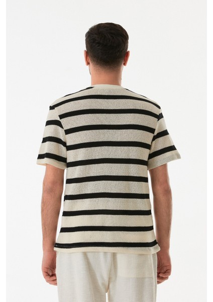 Çizgili Ajurlu Bisiklet Yaka Triko Tişört modelleri