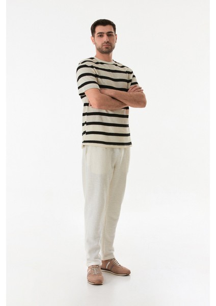 Çizgili Ajurlu Bisiklet Yaka Triko Tişört fırsatları