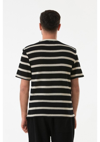 Çizgili Ajurlu Bisiklet Yaka Triko Tişört modelleri