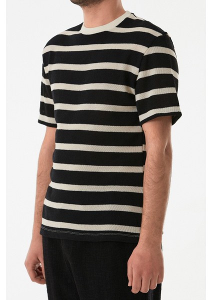 Çizgili Ajurlu Bisiklet Yaka Triko Tişört fırsatları