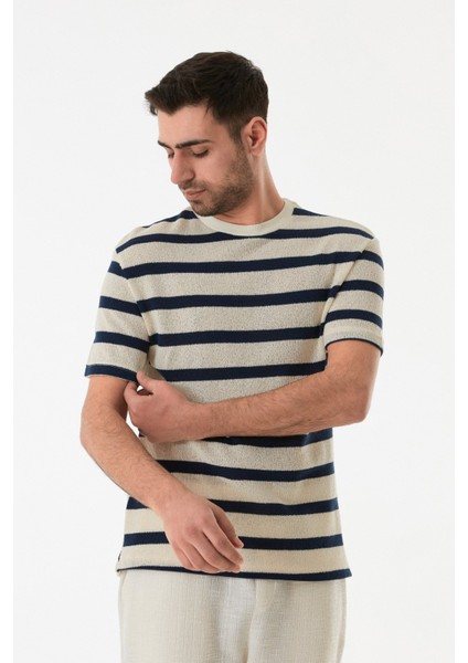 Çizgili Ajurlu Bisiklet Yaka Triko Tişört modelleri