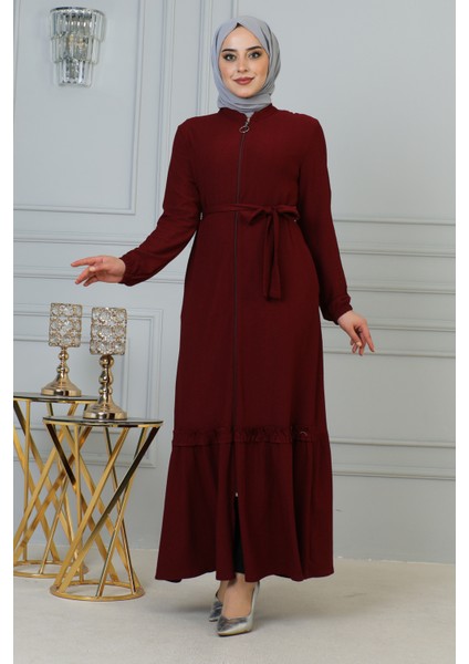 Fırfır Detay Fermuarlı FERACE-5544 Bordo fırsatları