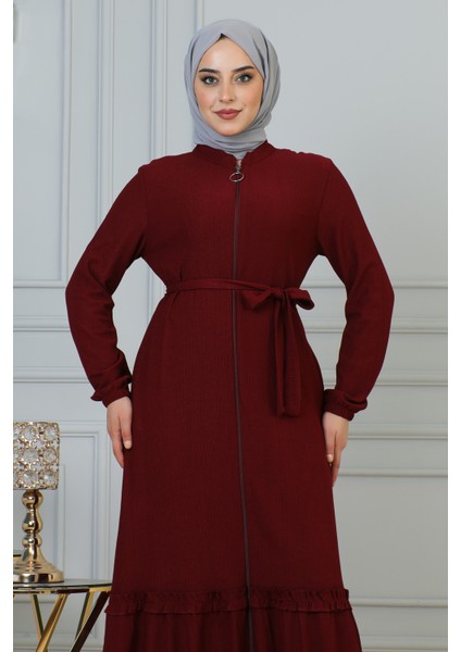 Fırfır Detay Fermuarlı FERACE-5544 Bordo indirimleri
