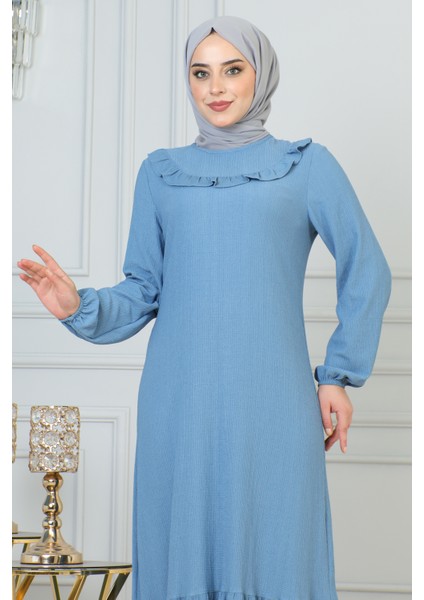 Kolu Lastikli Fırfır Detay Tesettür ELBISE-3161 Açık Mavi fiyatları
