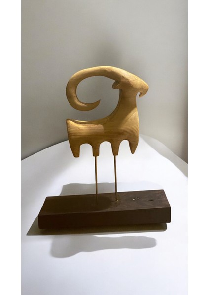 El Yapımı Modern Tarz Ahşap Dağ Keçisi Obje Biblo Ev Dekorasyonu 24 x 29 cm