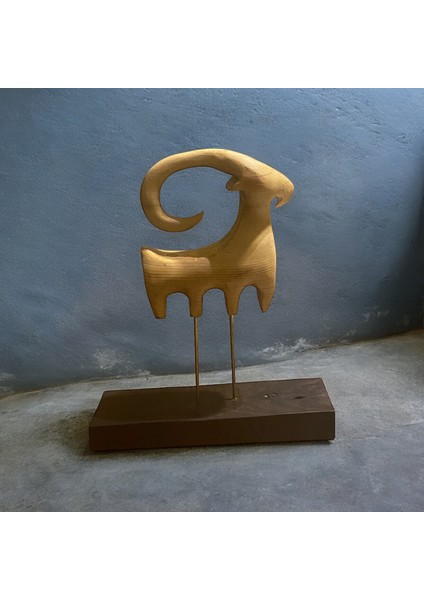 El Yapımı Modern Tarz Ahşap Dağ Keçisi Obje Biblo Ev Dekorasyonu 24 x 29 cm