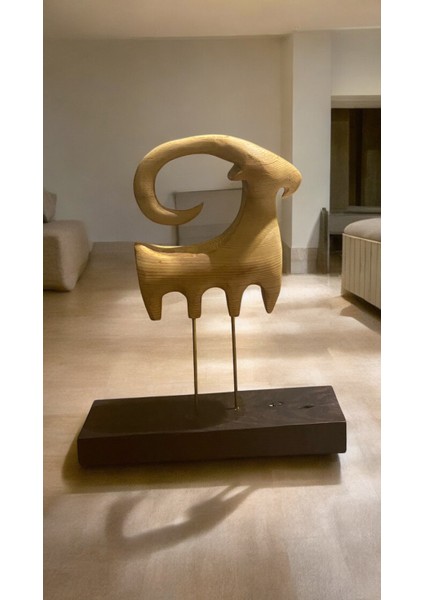 El Yapımı Modern Tarz Ahşap Dağ Keçisi Obje Biblo Ev Dekorasyonu 24 x 29 cm