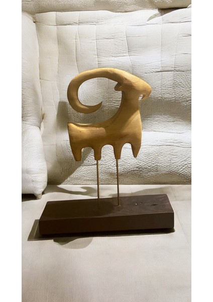El Yapımı Modern Tarz Ahşap Dağ Keçisi Obje Biblo Ev Dekorasyonu 24 x 29 cm