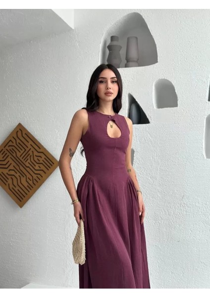 Kolsuz Uzun Kabardin Elbise - Bordo