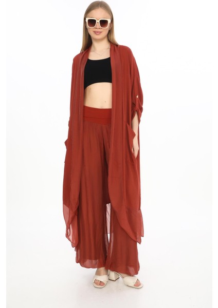 Itayan Ipek Detaylı Oversize Kaftan- Pantolon Takım