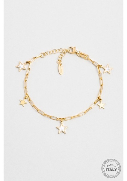 Italyan Tasarım 18 Ayar Sarı Altın Kaplama 19 cm Gümüş Bileklik