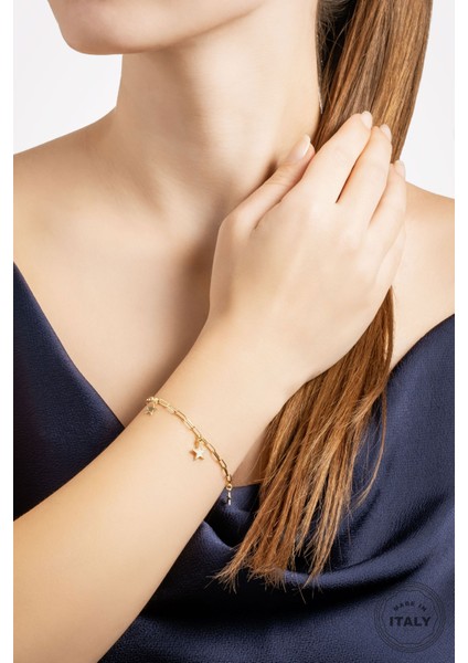 Italyan Tasarım 18 Ayar Sarı Altın Kaplama 19 cm Gümüş Bileklik fırsatları