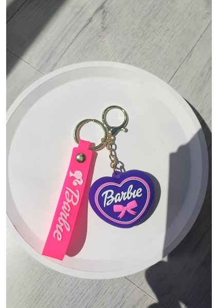 Pembe-Mor Kalp Barbie Model Silikon Anahtarlık- Hediyelik -Çanta Süs Aksesuarı