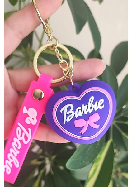 Pembe-Mor Kalp Barbie Model Silikon Anahtarlık- Hediyelik -Çanta Süs Aksesuarı