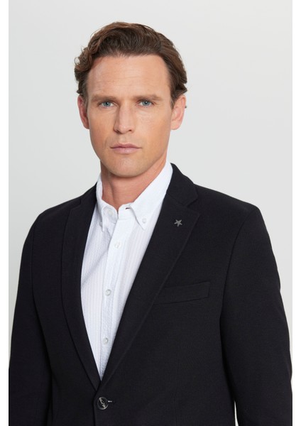 360 Her Yöne Esneyen Pamuklu Esnek Slim Fit Dar Kesim Mono Yaka Armürlü Blazer Ceket fırsatları