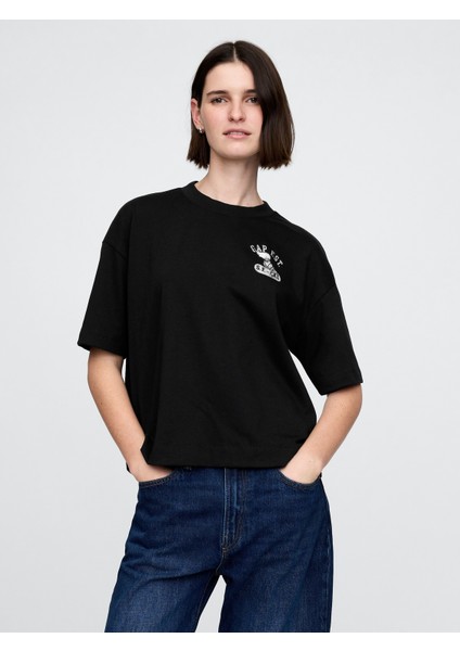 Kadın Siyah Gap Logo Organik Pamuk T-Shirt