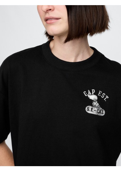 Kadın Siyah Gap Logo Organik Pamuk T-Shirt