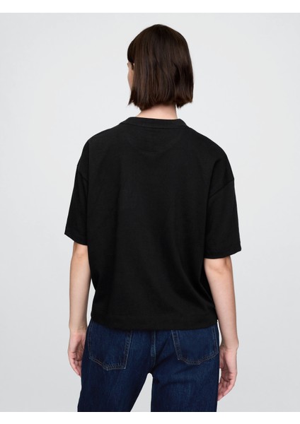 Kadın Siyah Gap Logo Organik Pamuk T-Shirt