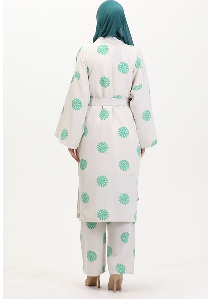Desenli Kimono Takım 14935-04 Krem Yeşil indirimleri